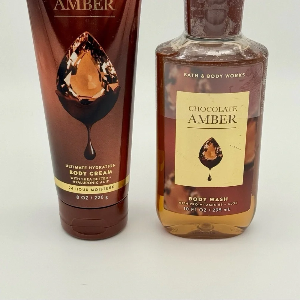 Bath and Body Works Chocolate Amber Body Wash & Cream Lotion Set NWT